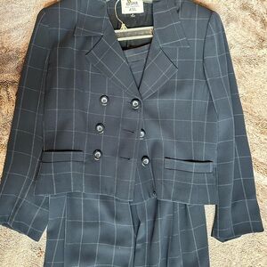 Navy Plaid Double-Breasted Blazer and pants Set